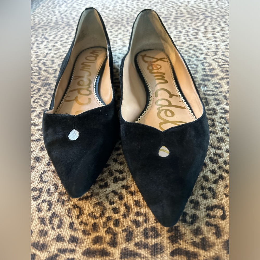 SAM EDELMAN ROSALIE BLACK WAVY SUEDE POINTY BALLET FLATS SZ 10